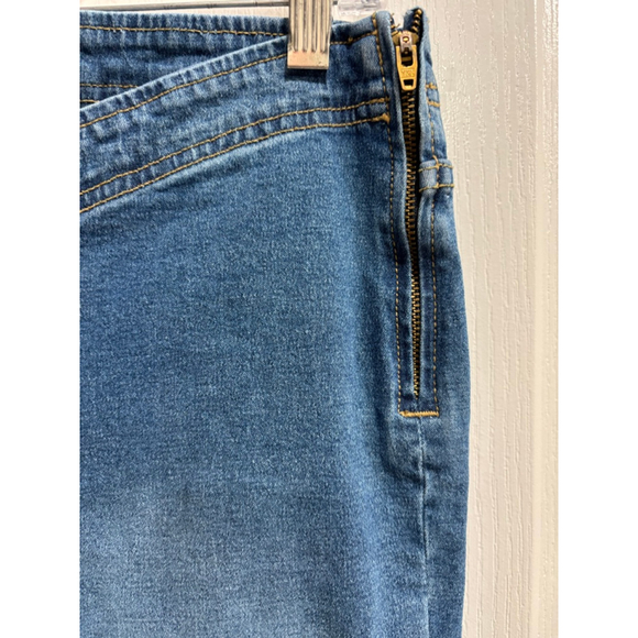 FOREVER 21 Blue Denim Wide Leg Jeans, Side Zipper, Women’s Large - Picture 3 of 7